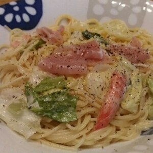 簡単！お皿で作る！生ハムとレタスのパスタ☆